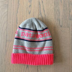 Patagonia Kids' Gray and Pink Striped Beanie